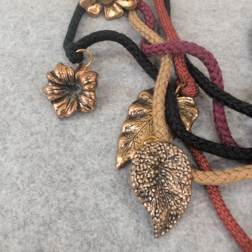 Bohemian Beaded Leaf Flower Heart‎ Charm Multi Strand Necklace - Picture 4 of 8